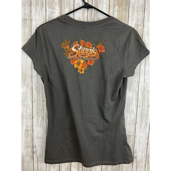 2012 Sturgis Motorcycle Rally Floral Design Women's Black  T-Shirt XL - Picture 3 of 9